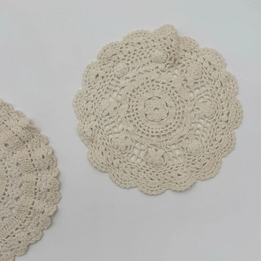 Vintage Crochet Doilies &‎ Table Runner Lot 6pc Ivory Farmhouse Cottage Cotton